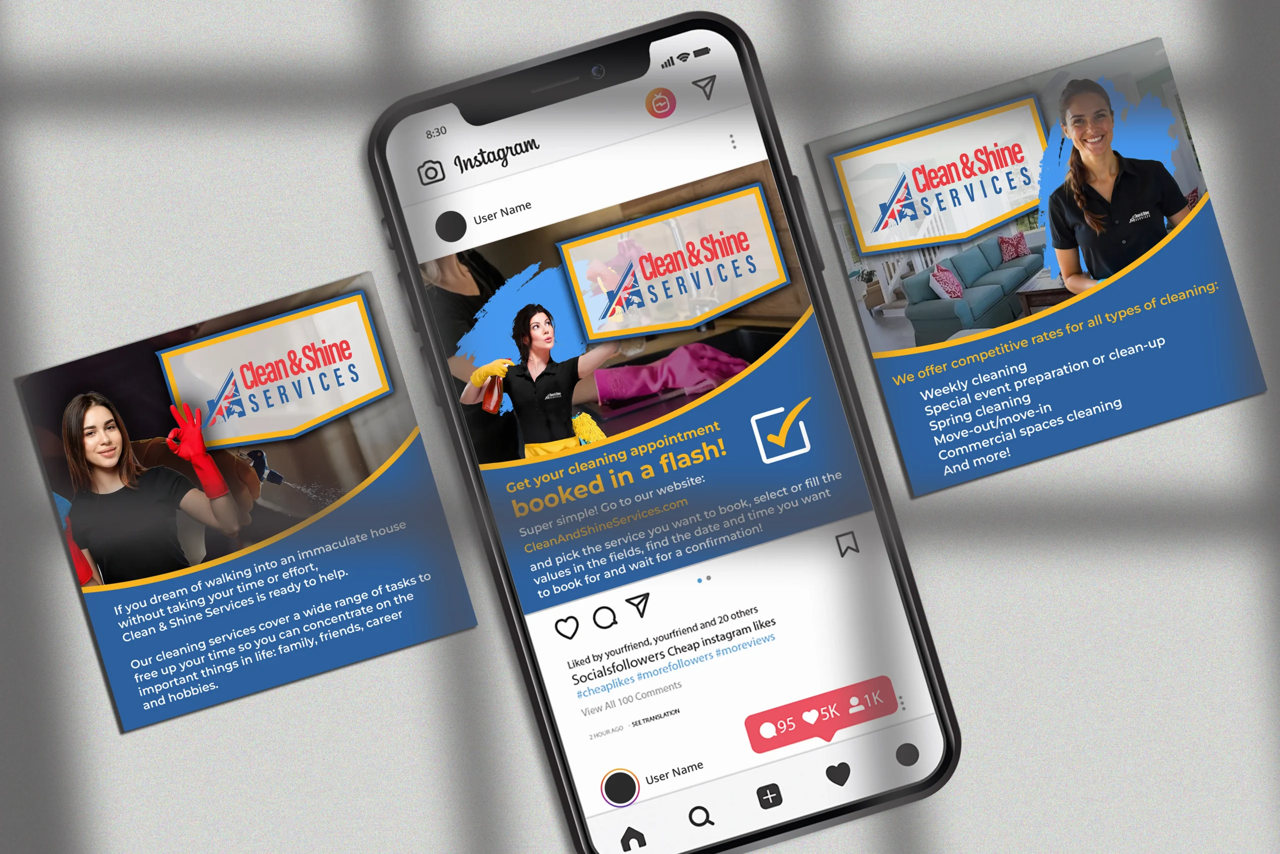 Clean and Shine Services social posts Mockup