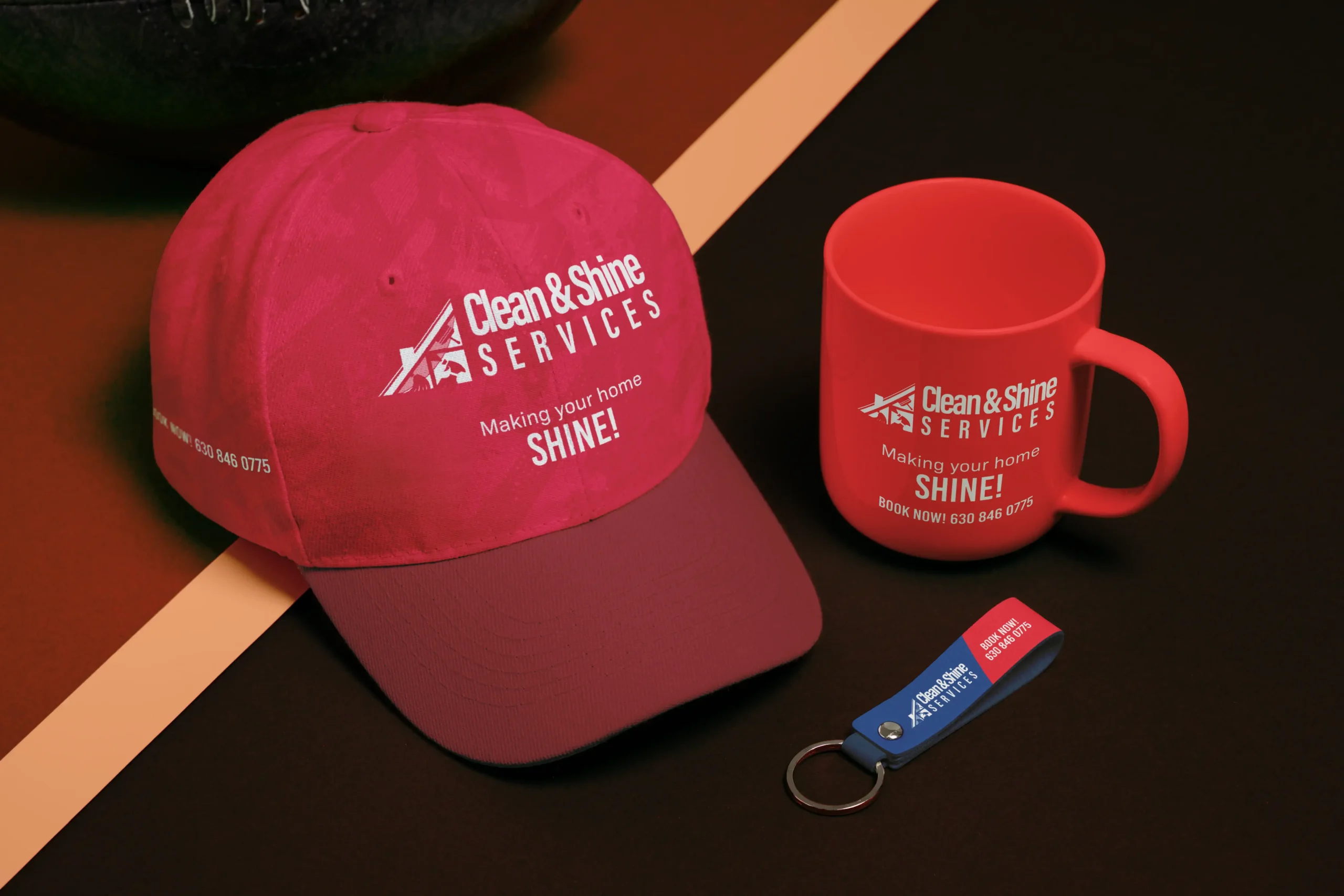 Clean and Shine Services hat mug keychain