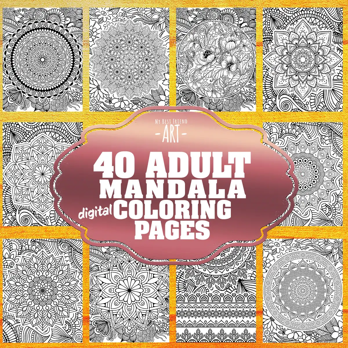 40 Digital Mandala Patterns Adult Coloring Pages, printable mindset resources, relaxation