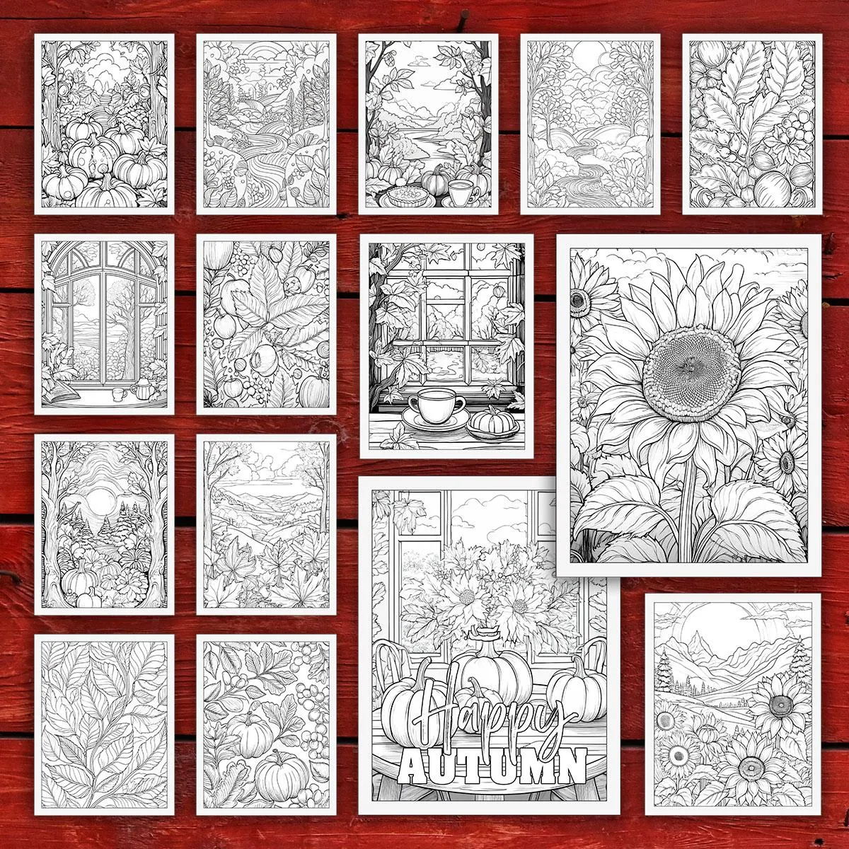 41 Autumn Themed Printable Coloring Pages - Fall Leaves, Pumpkins & Sunflowers | Digital Download for Relaxation - Image 5