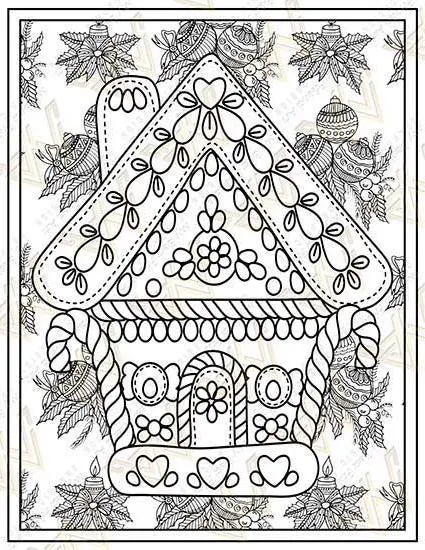 40 Relaxing Gingerbread Houses Coloring Pages, Christmas, Winter & Mindset Designs | Digital Download for Relaxation - Image 4