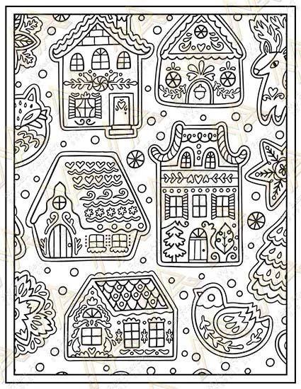 40 Relaxing Gingerbread Houses Coloring Pages, Christmas, Winter & Mindset Designs | Digital Download for Relaxation - Image 2