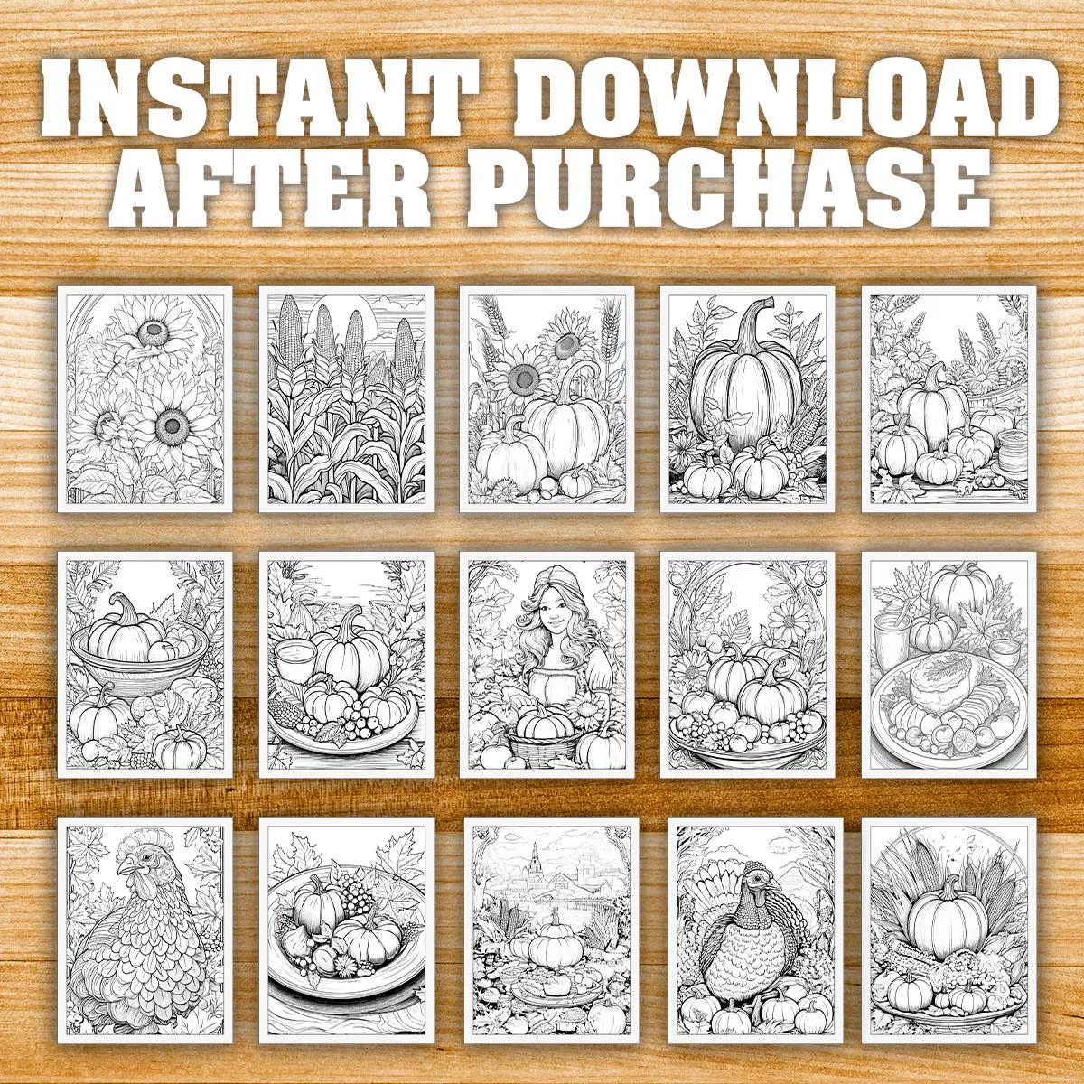 40 Beautiful Thanksgiving Coloring Pages - Fall Harvest, Pumpkin, Turkey, Mindset Designs | Digital Download for Relaxation - Image 3