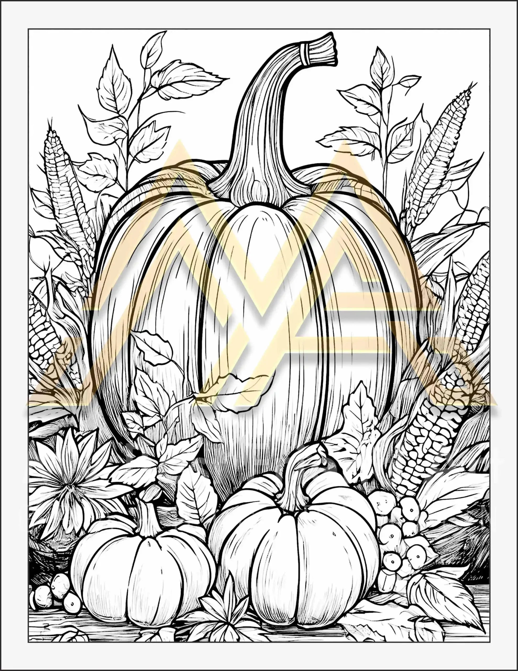 40 Beautiful Thanksgiving Coloring Pages - Fall Harvest, Pumpkin, Turkey, Mindset Designs | Digital Download for Relaxation - Image 5