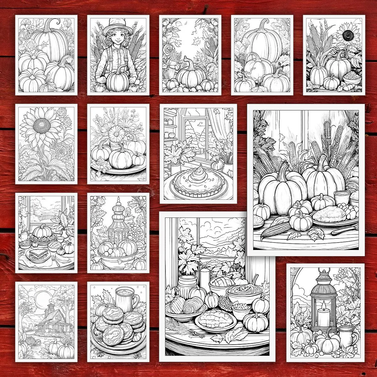 40 Beautiful Thanksgiving Coloring Pages - Fall Harvest, Pumpkin, Turkey, Mindset Designs | Digital Download for Relaxation - Image 4