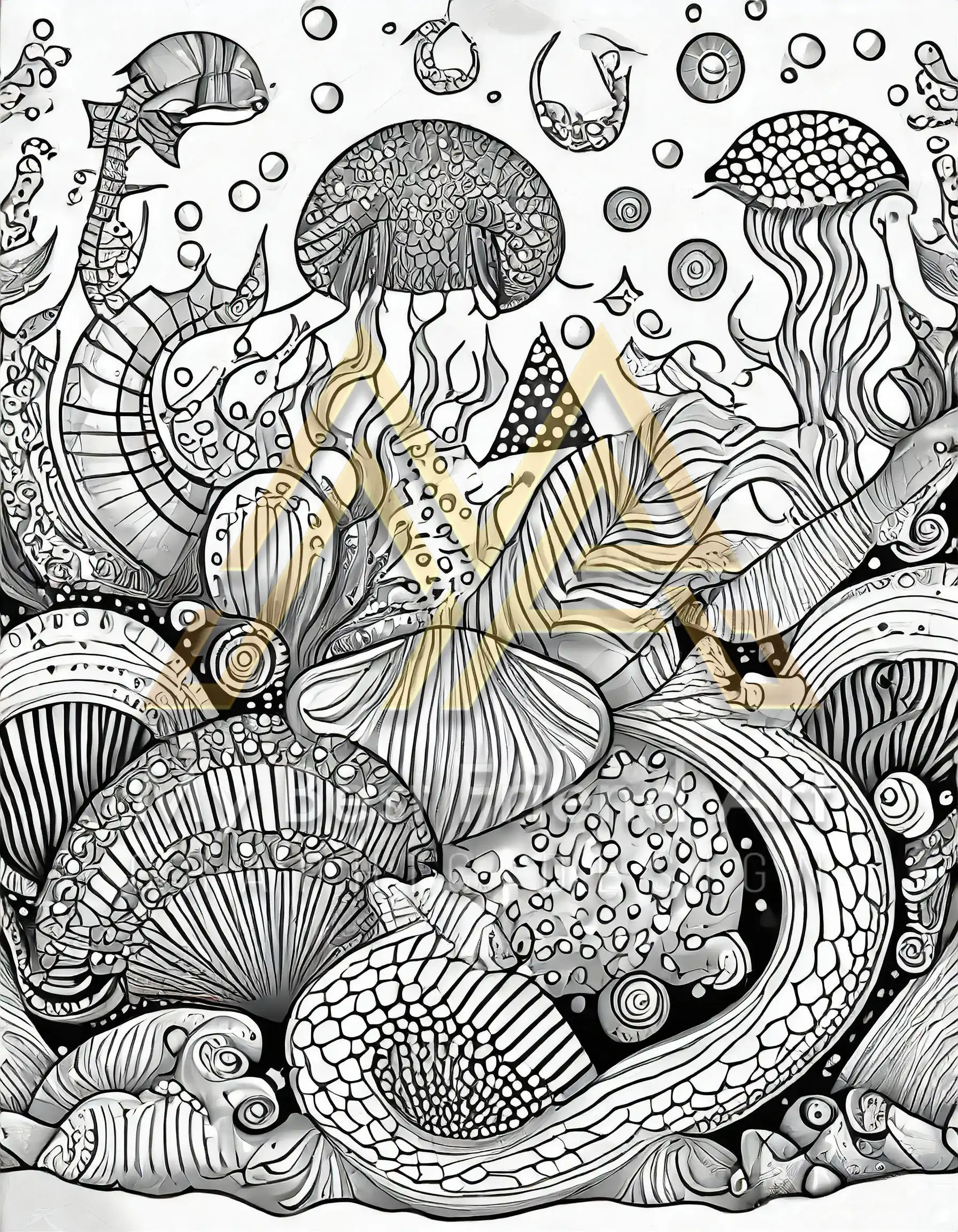 50 Abstract Sea Pattern Coloring Pages, printable mindset resources, relaxation | Digital Download for relaxation - Image 5