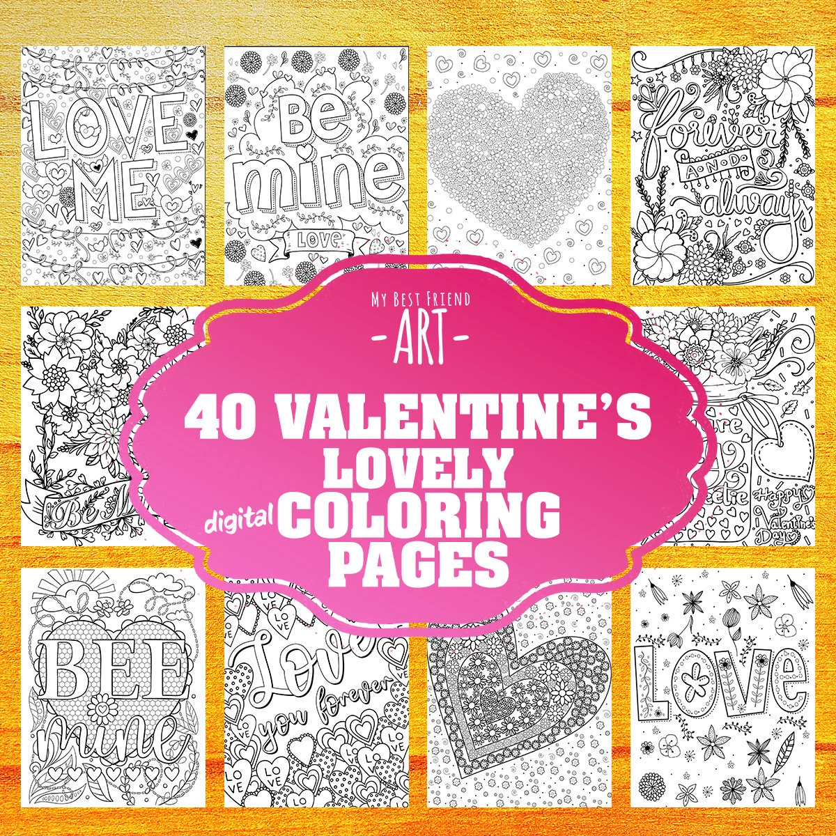 40 Lovely Valentine's Day Coloring Pages, printable mindset resources, mindset coloring | Digital Download for Relaxation