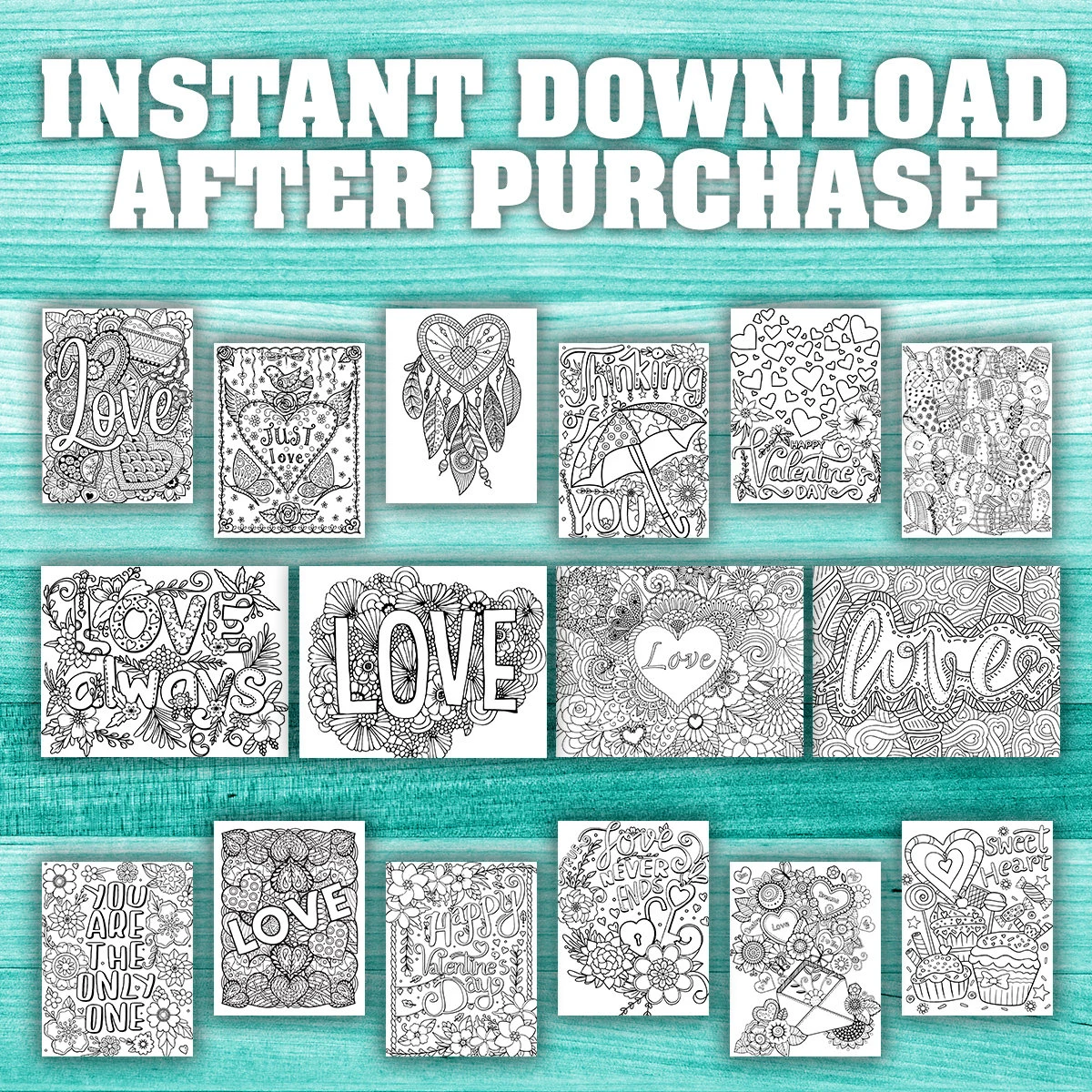 40 Lovely Valentine's Day Coloring Pages, printable mindset resources, mindset coloring | Digital Download for Relaxation - Image 3