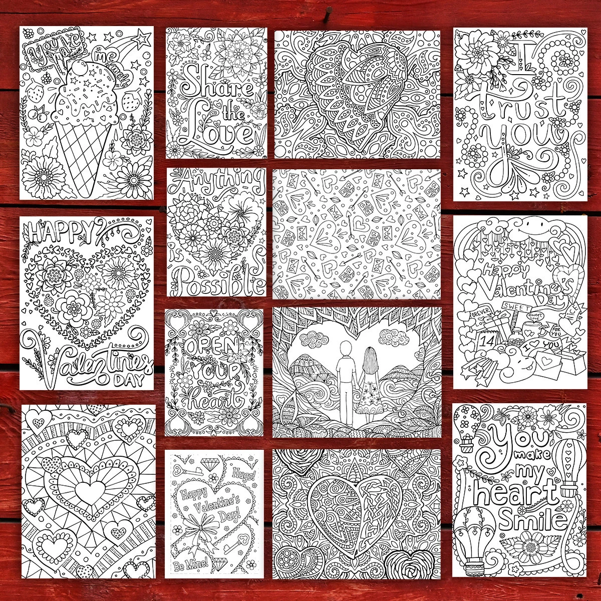 40 Lovely Valentine's Day Coloring Pages, printable mindset resources, mindset coloring | Digital Download for Relaxation - Image 2