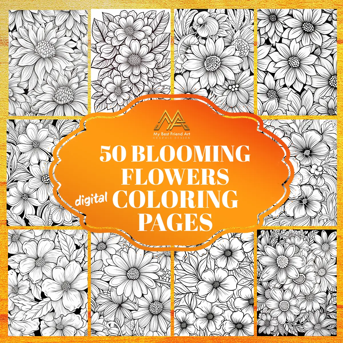 50 Blooming Flowers Coloring Pages, printable mindset coloring, relaxation, nature | Digital Download for Relaxation