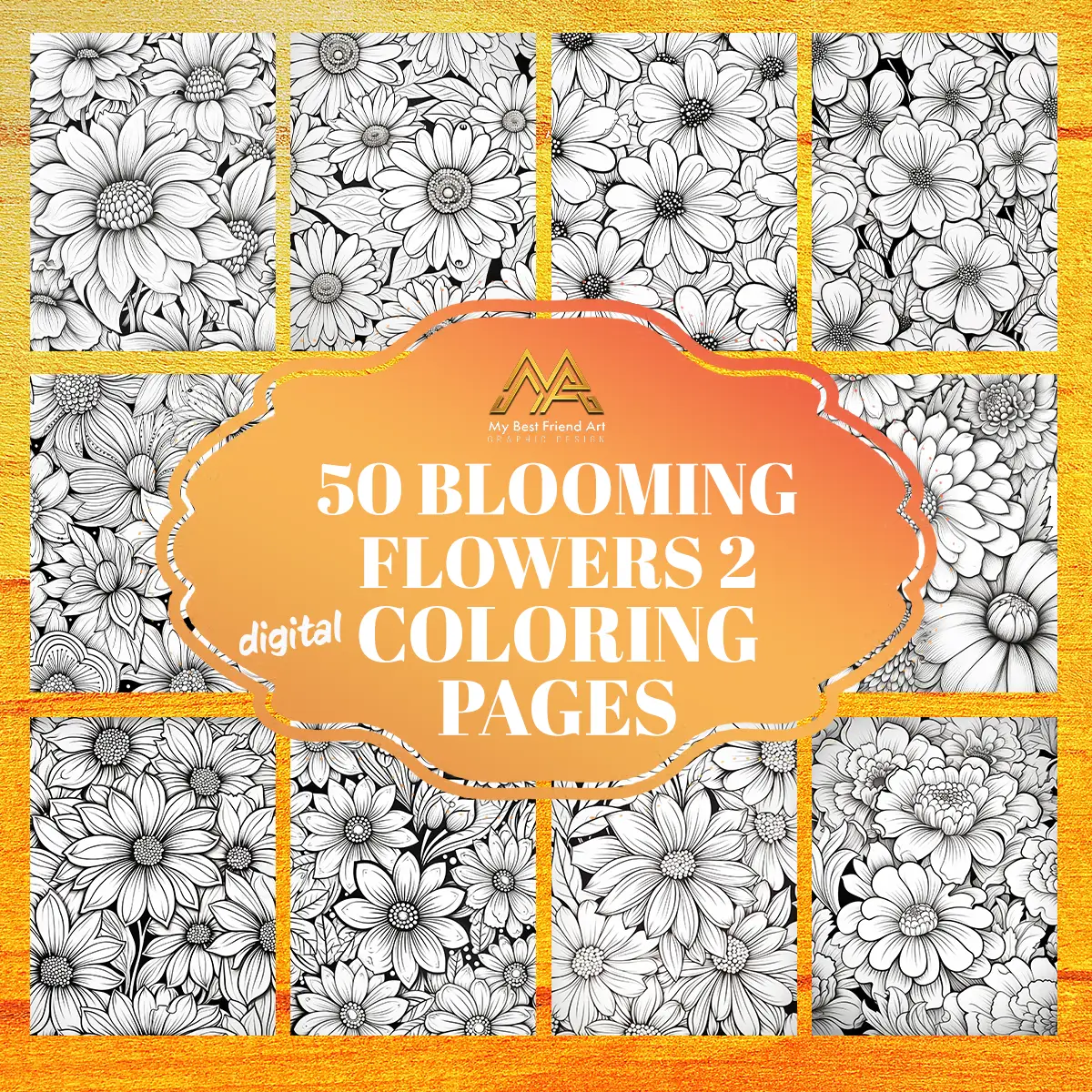 50 Blooming Flowers Coloring Pages 2, printable mindset coloring, relaxation, nature | Digital Download for Relaxation
