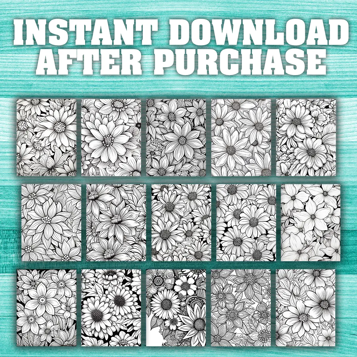 50 Blooming Flowers Coloring Pages 2, printable mindset coloring, relaxation, nature | Digital Download for Relaxation - Image 7