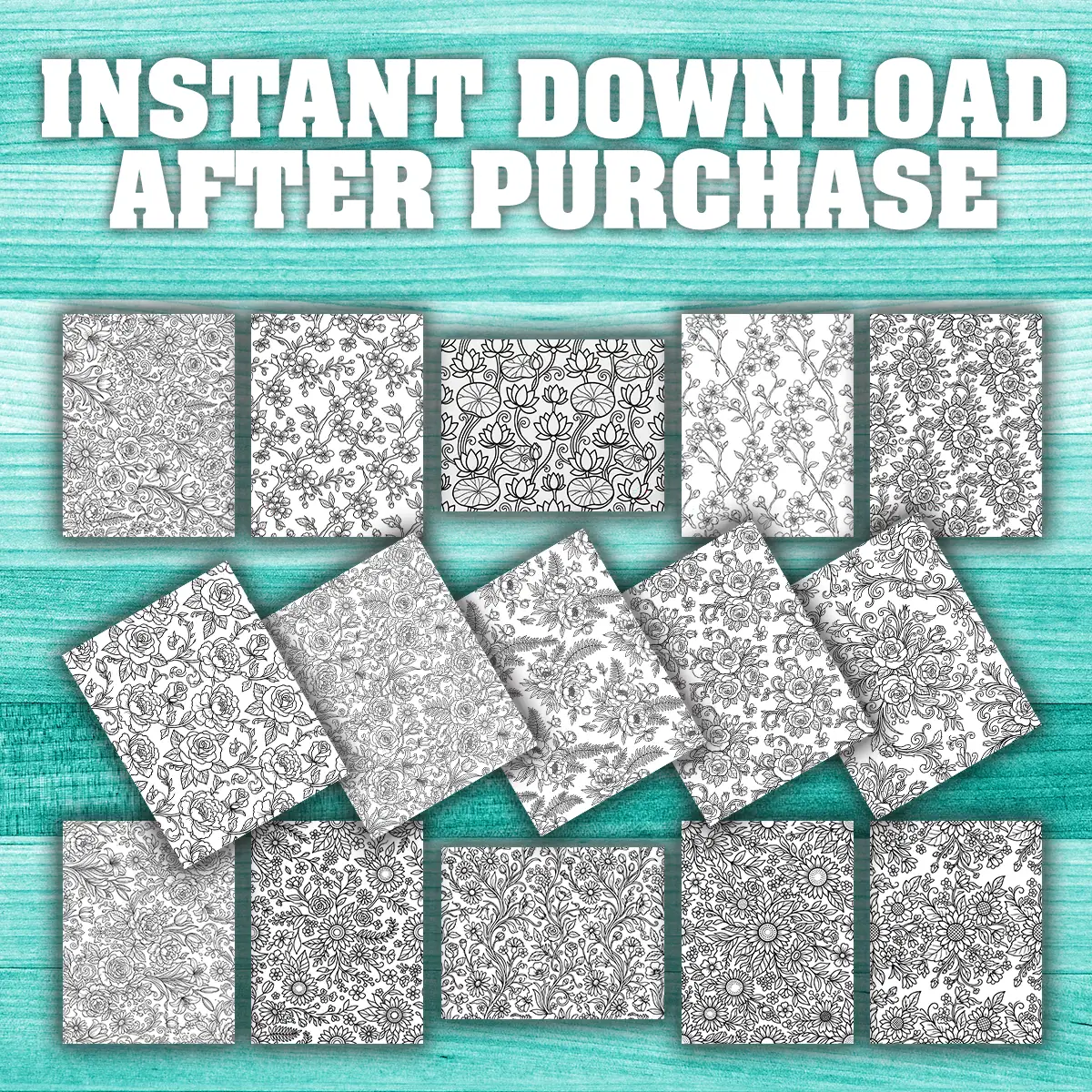 50 Flower Patterns Coloring Pages, printable mindset coloring, relaxation, nature | Digital Download for Relaxation - Image 2