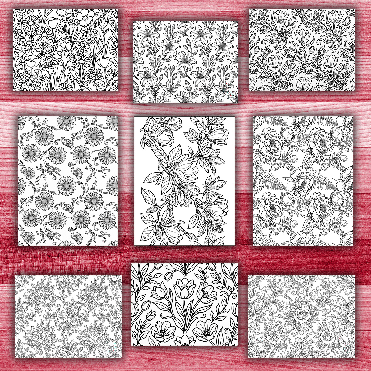 50 Flower Patterns Coloring Pages, printable mindset coloring, relaxation, nature | Digital Download for Relaxation - Image 4