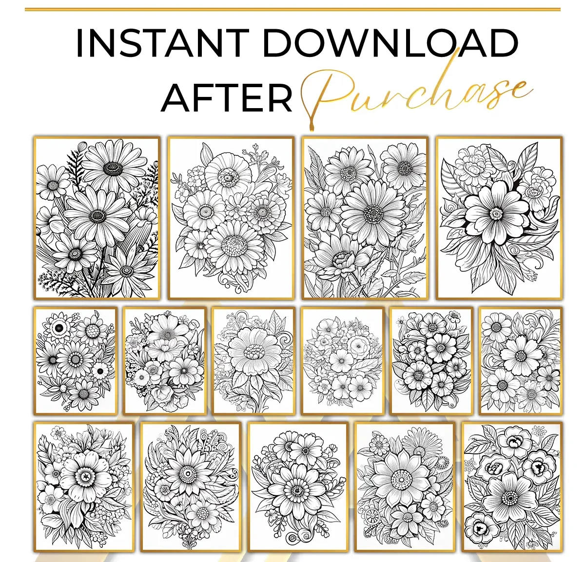 50 Beautiful Flower Bouquets vol 1, printable mindset coloring, relaxation, nature | Digital Download for Relaxation - Image 2