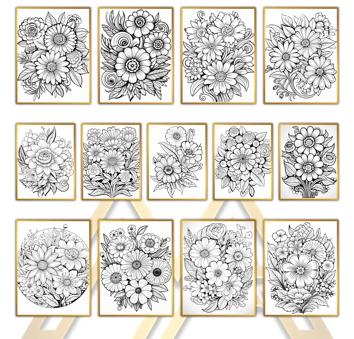 50 Beautiful Flower Bouquets vol 1, printable mindset coloring, relaxation, nature | Digital Download for Relaxation - Image 3