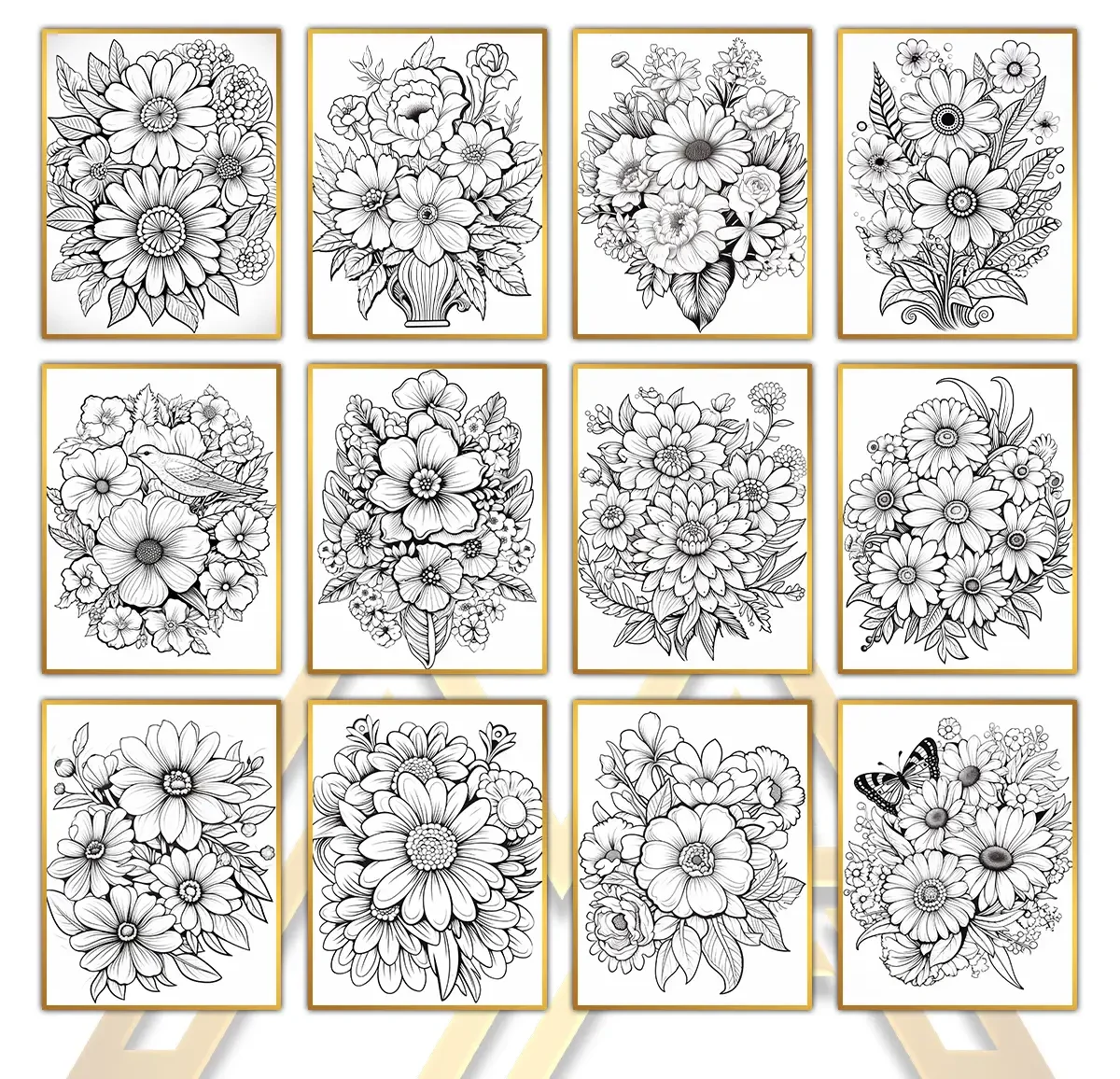 50 Beautiful Flower Bouquets vol 1, printable mindset coloring, relaxation, nature | Digital Download for Relaxation - Image 4